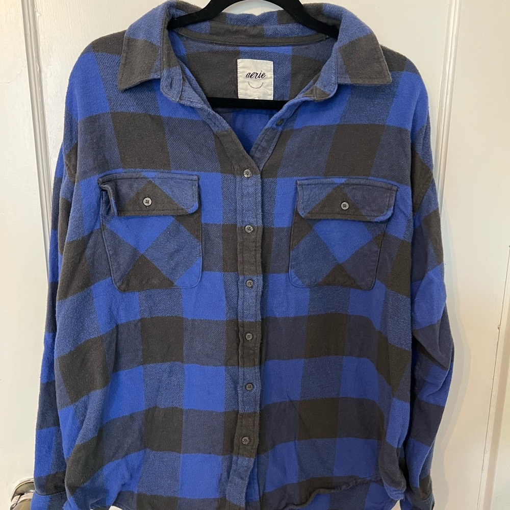 Aerie Blue and Black Plaid Shirt